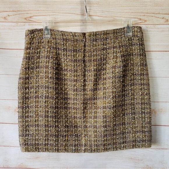 J.CREW Collection Wool Blend Woven Mini Skirt Brown Gold Metallic Women's Size 6 - Picture 4 of 8